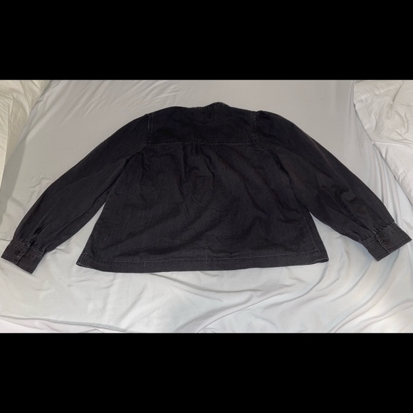 Madewell black Denim Collarless Popover puff sleeve Shirt in Shrader Wash - Picture 4 of 4